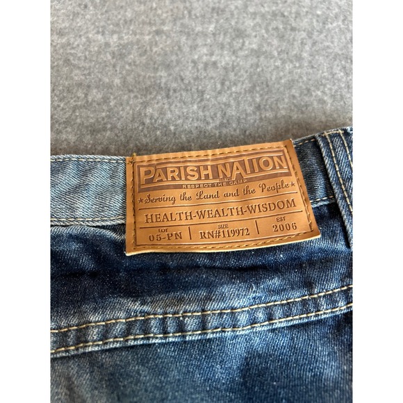 Parish Nation Distressed Denim Jeans Mens Size 40 Blue Wash Embellished Pockets - Picture 5 of 16